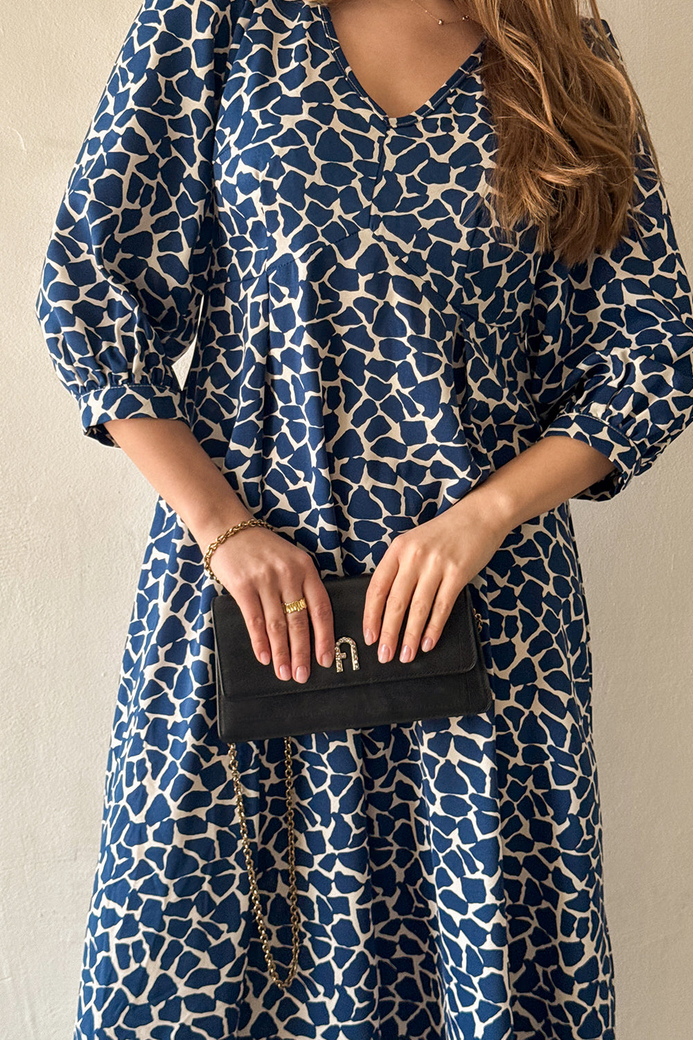 Blue super soft midi dress with puffy sleeves