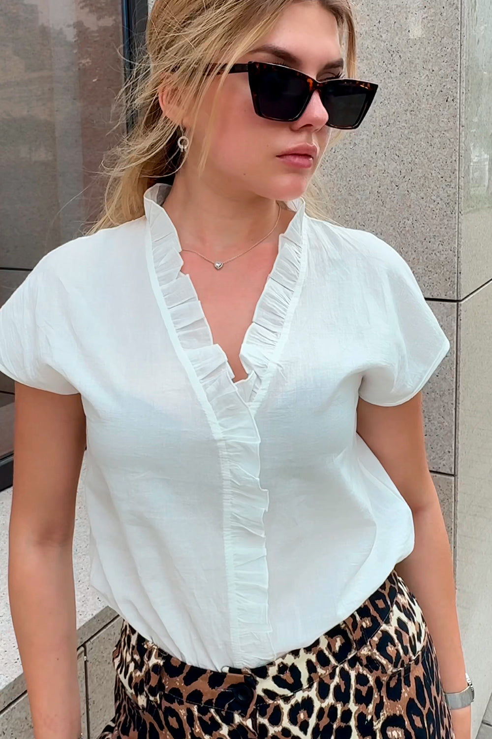 Cotton blouse with frill