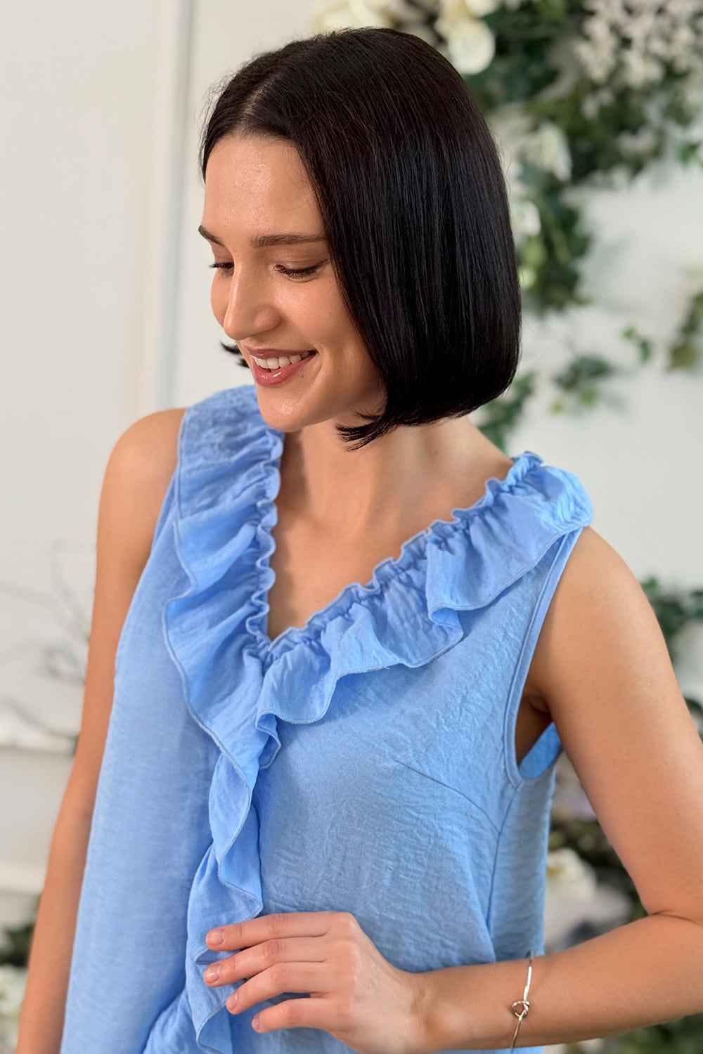 Blue loose dress with ruffles