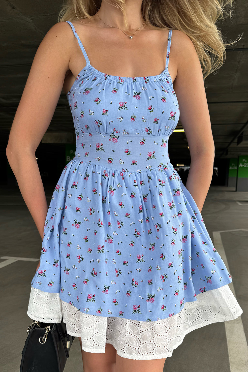Blue sarafan with additional lining made of seam