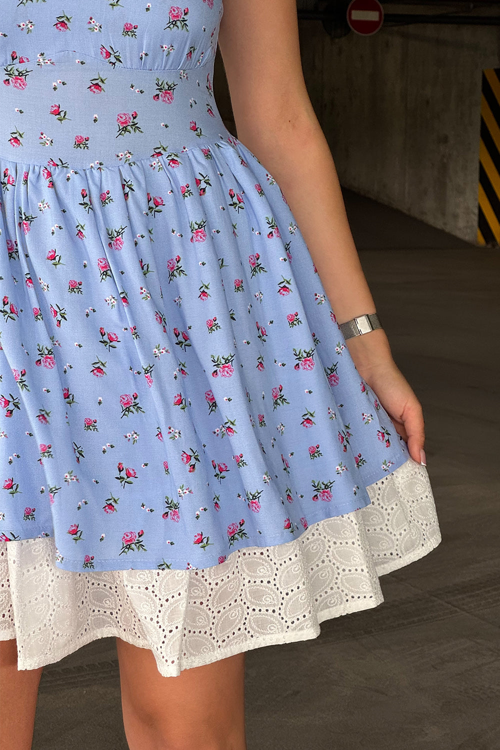 Blue sarafan with additional lining made of seam