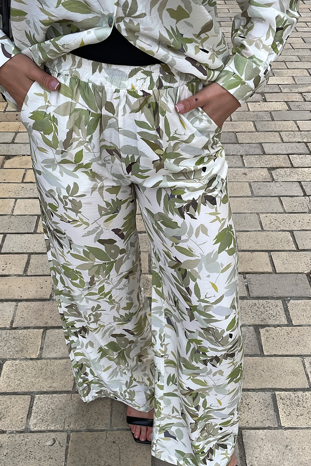 Green muslin suit with shirt and trousers