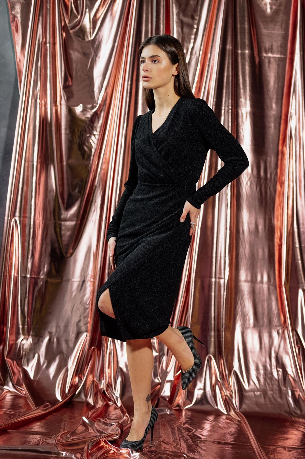 Black dress with wrap skirt