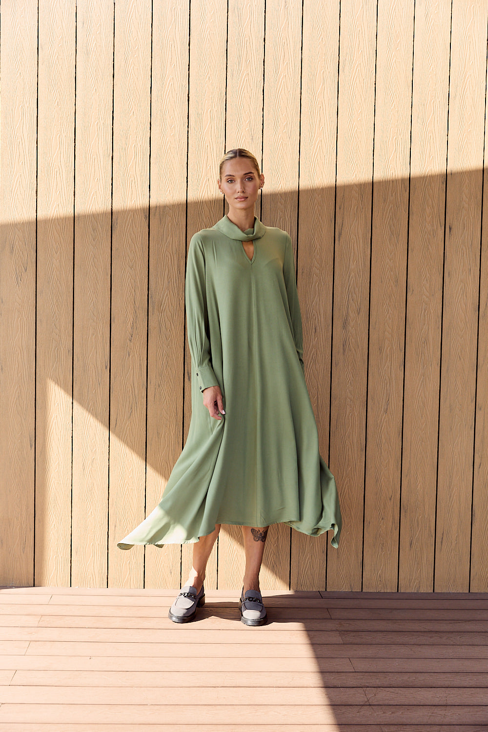 A-line loose dress with asymmetrical hem