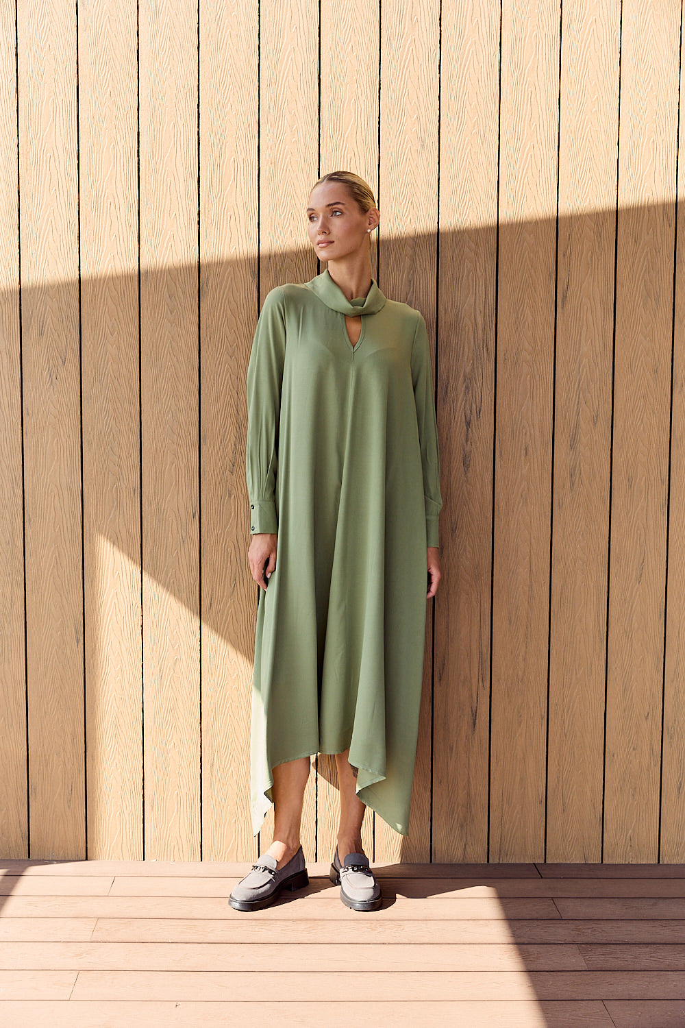 A-line loose dress with asymmetrical hem