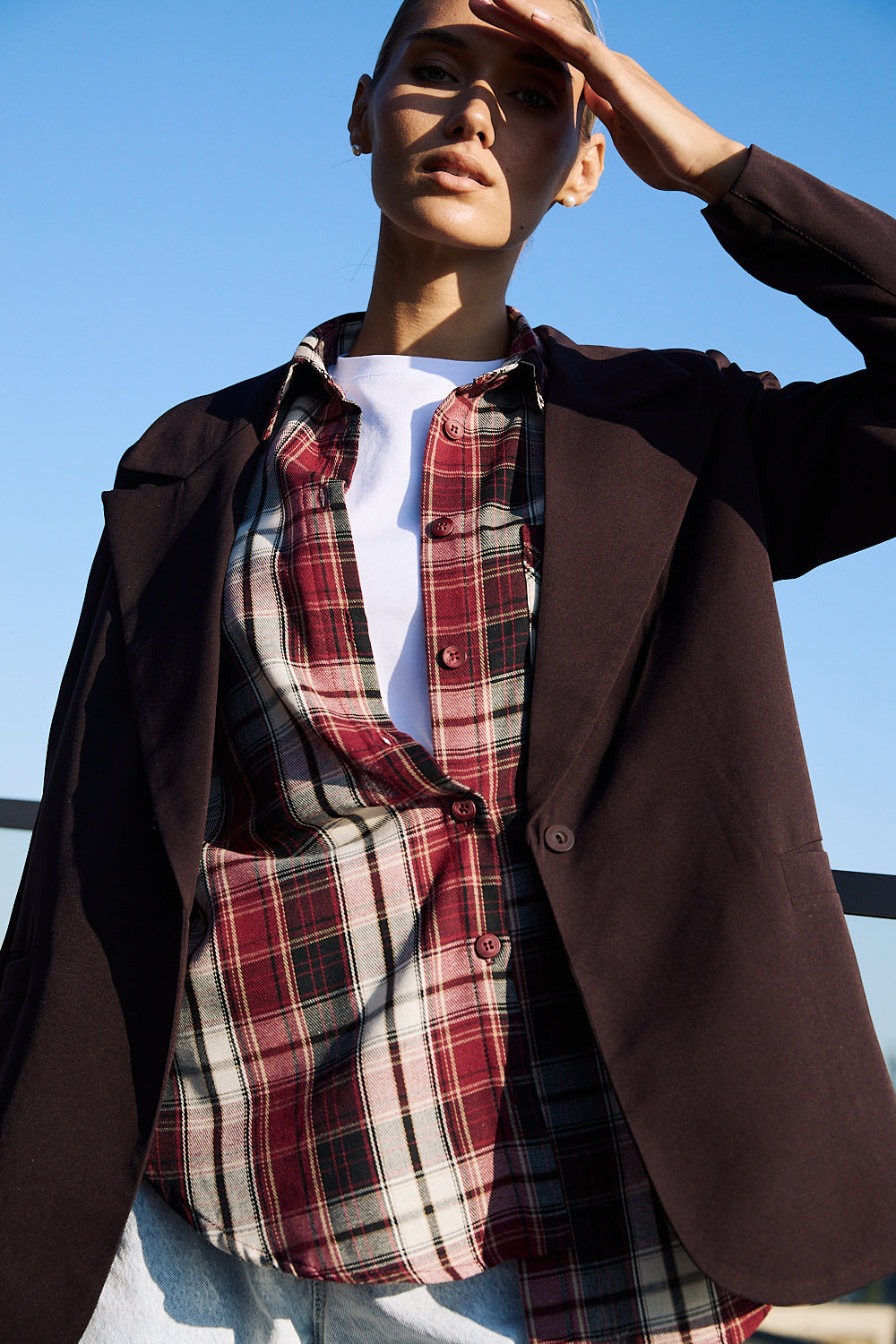 Long oversized shirt in burgundy color