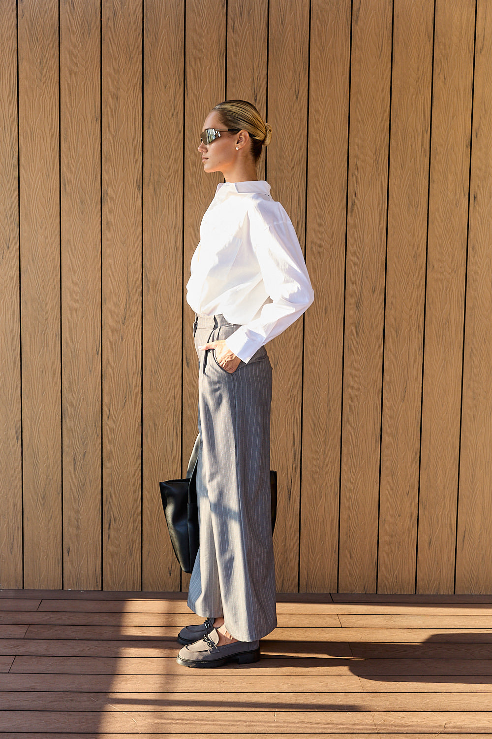 Graphite Striped Wide Leg Trousers