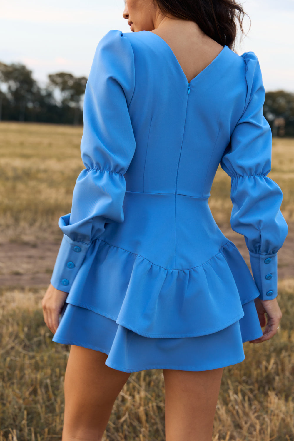 Blue dress with puffy sleeves