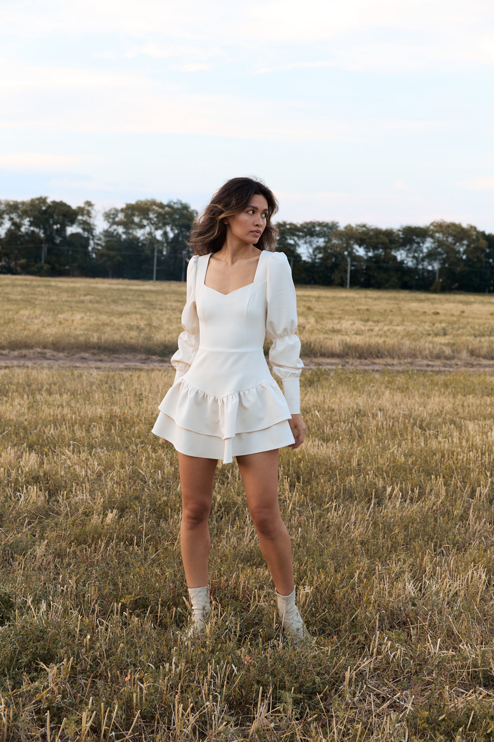 Ivory dress with puffy sleeves