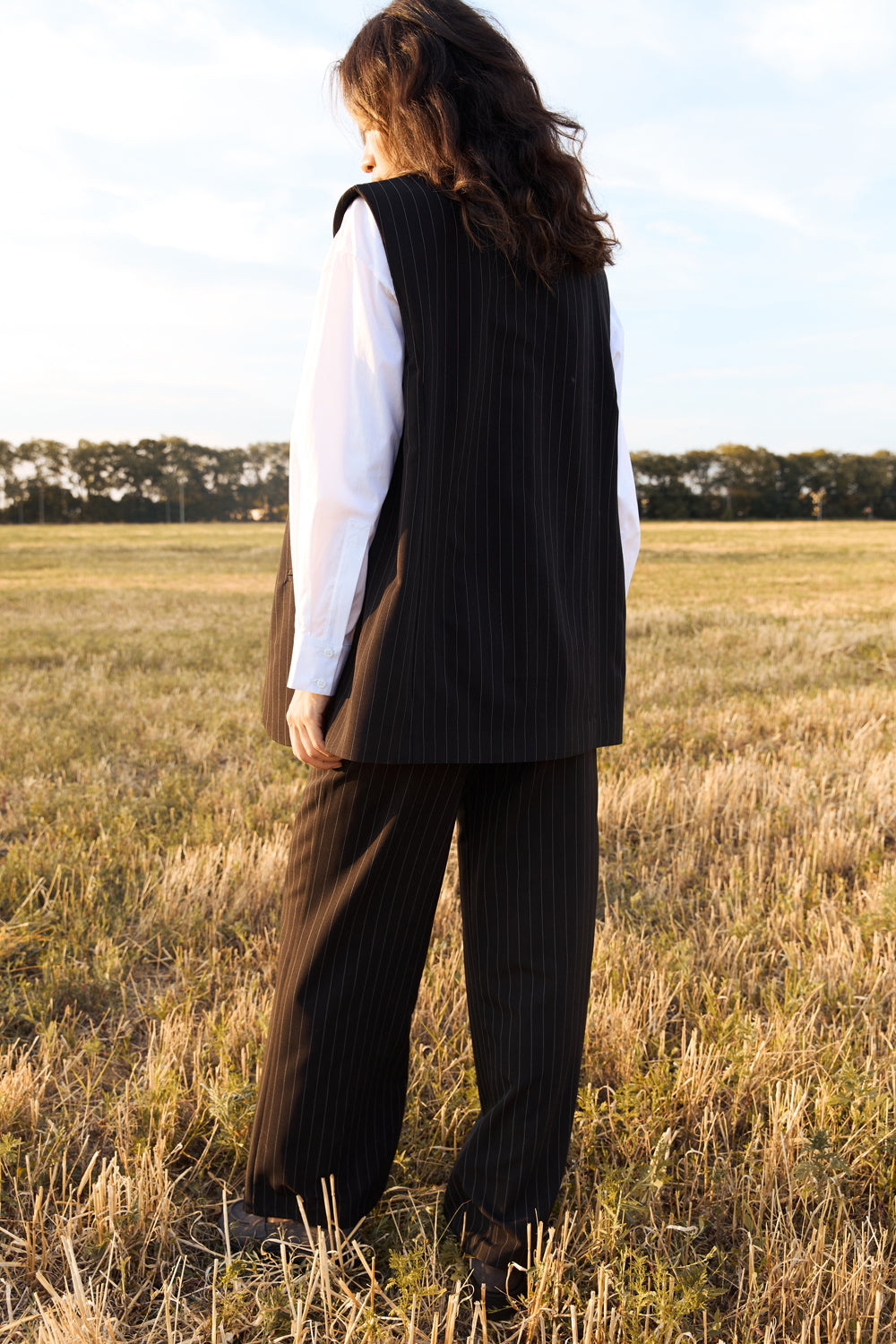 Black wide leg pants with striped print