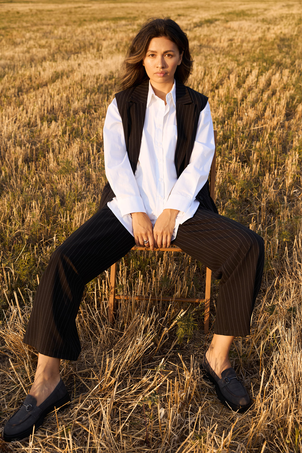 Black wide leg pants with striped print