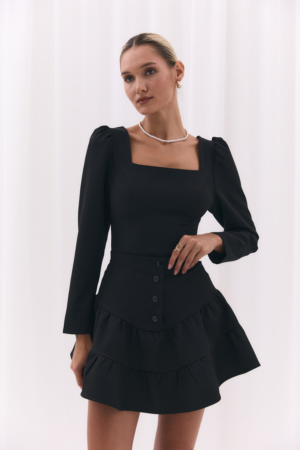 Black skirt with a shaped yoke