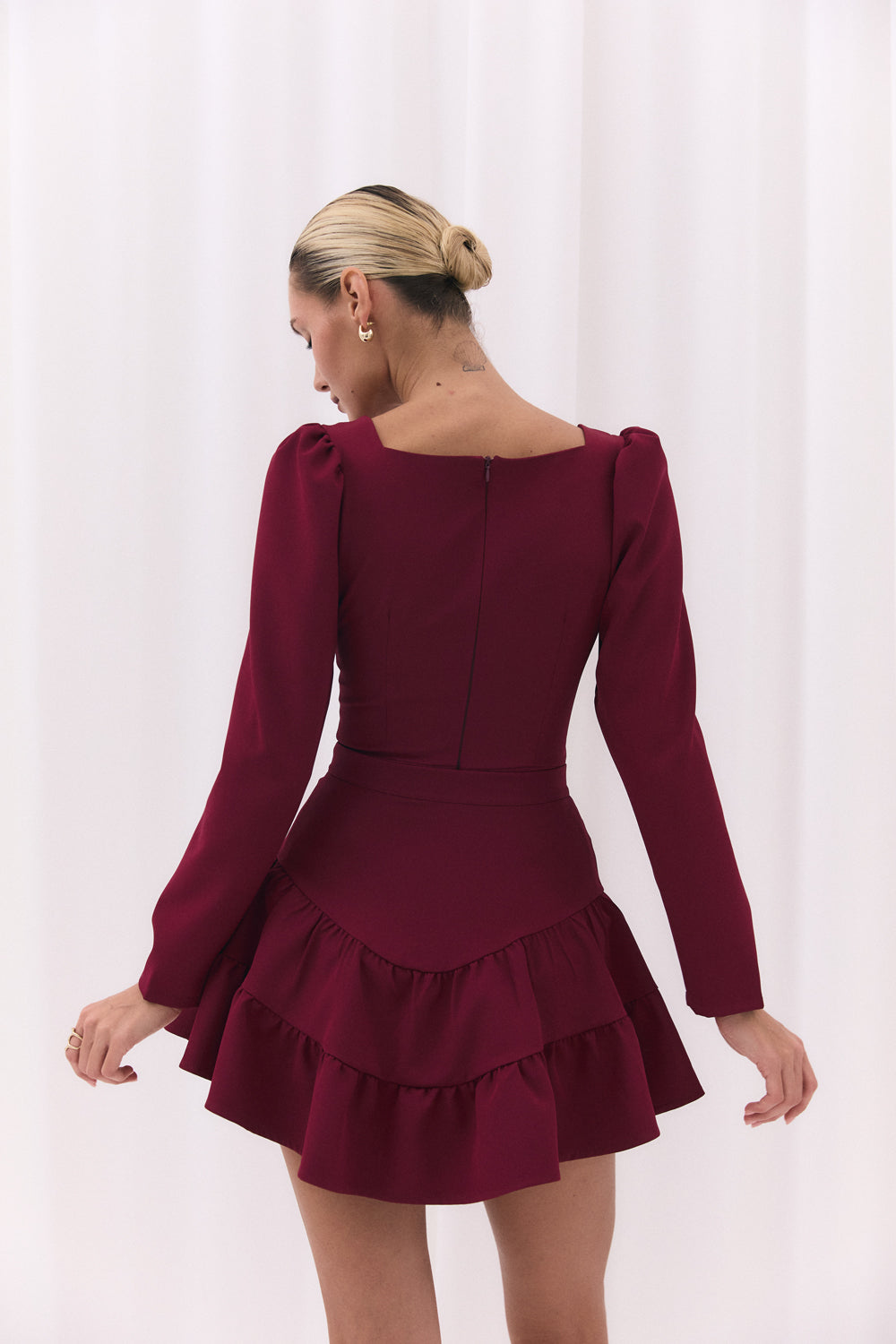 Burgundy skirt with a shaped yoke