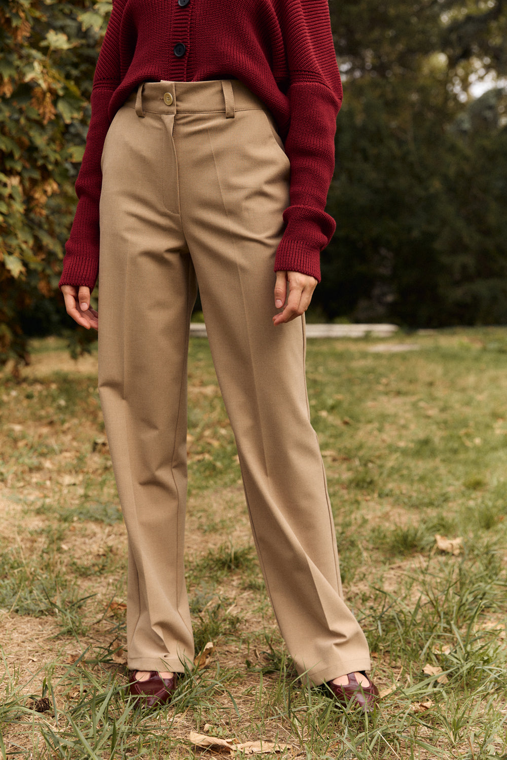 Beige straight trousers