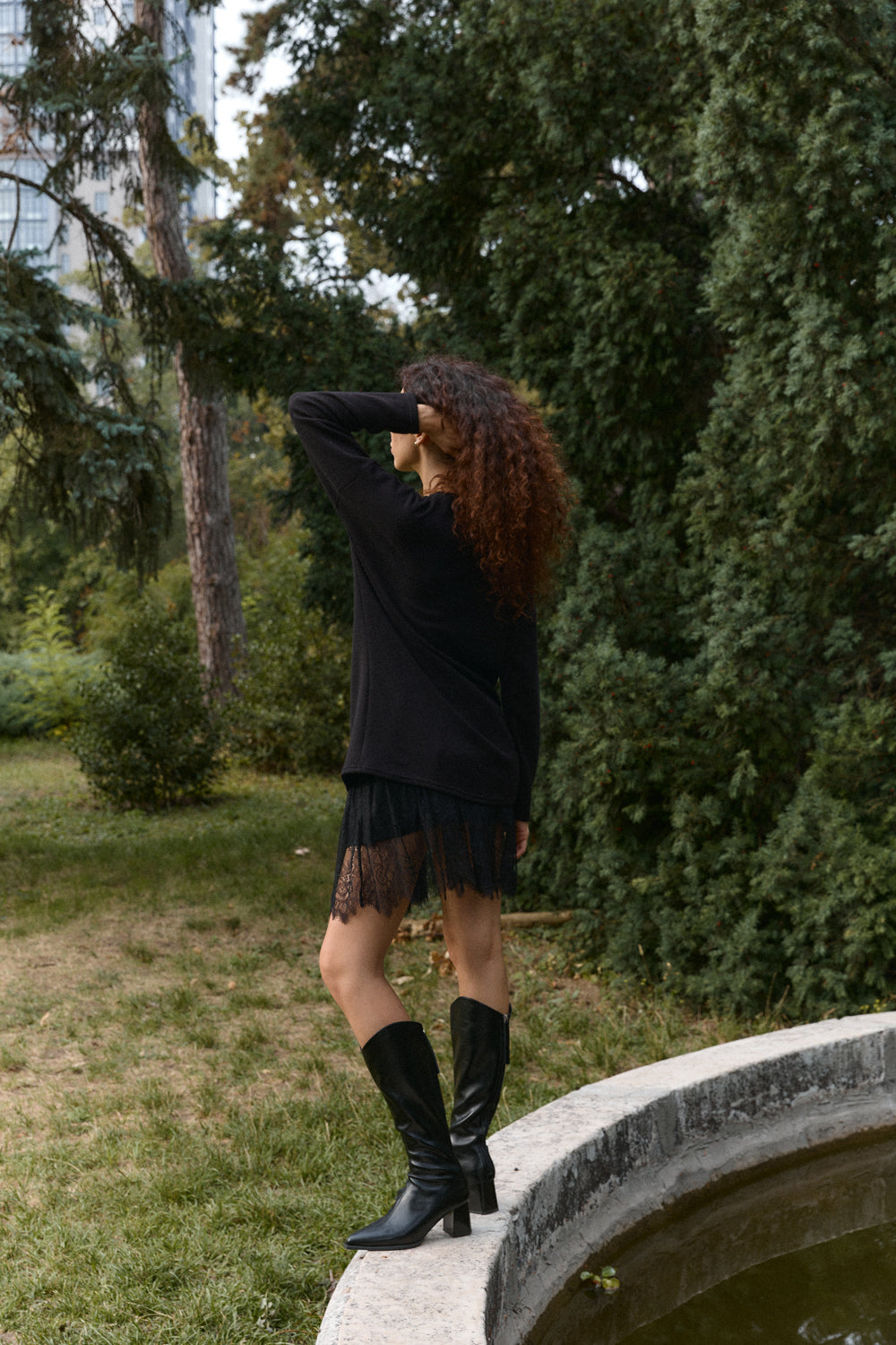 Black Angora Dress with Lace Skirt