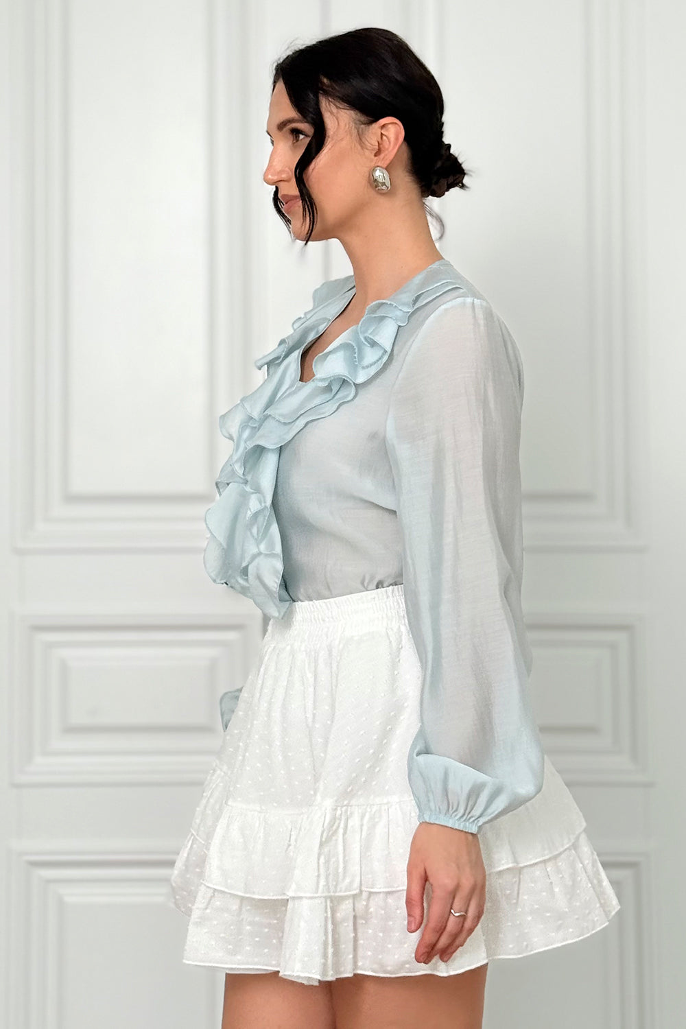Blue blouse with double ruffles
