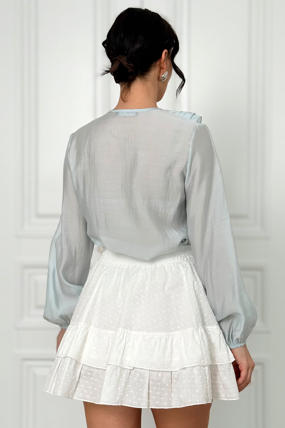 Blue blouse with double ruffles
