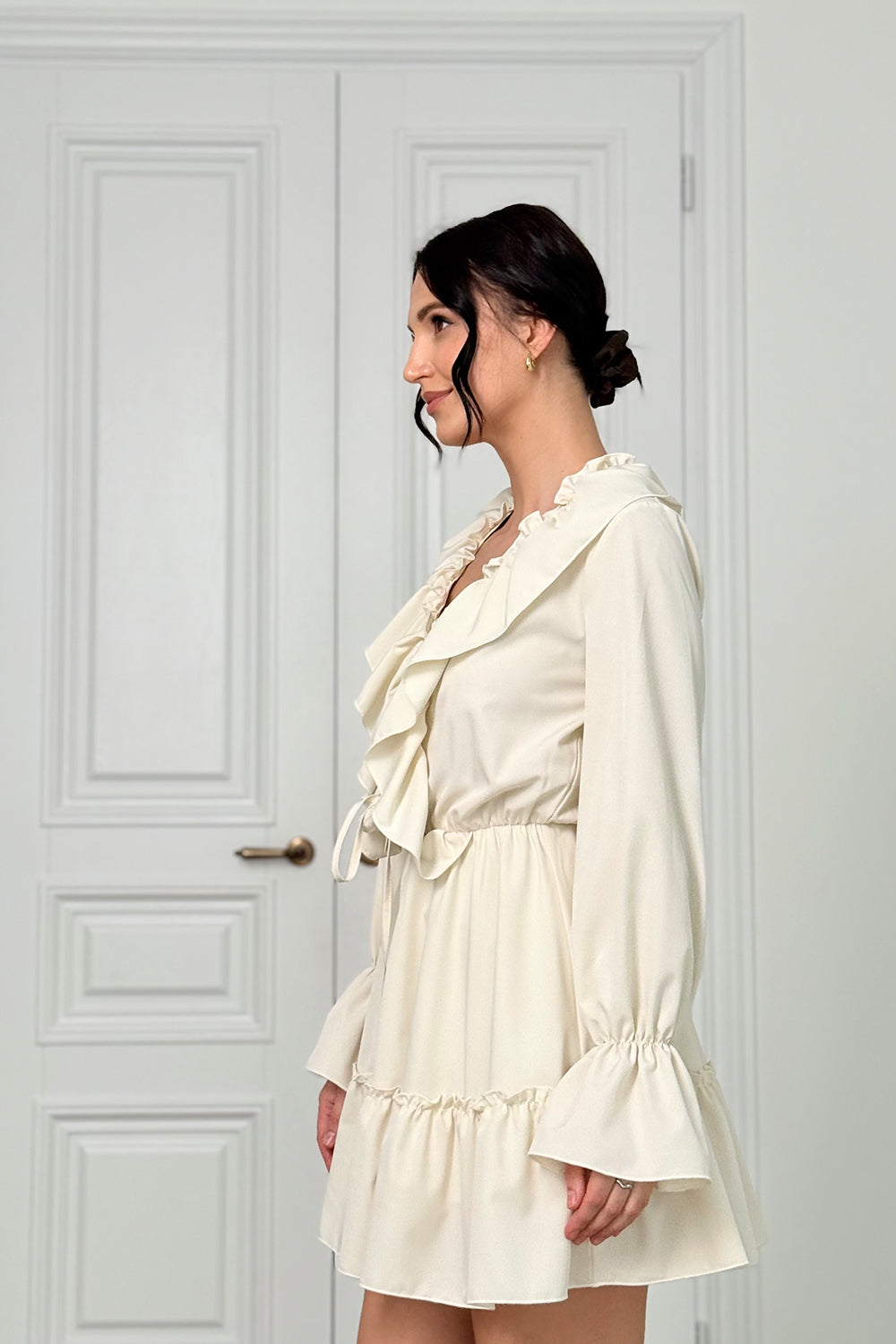 Milky light dress with ruffles