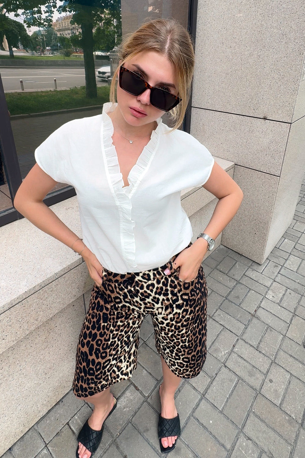 Leopard Print Long Shorts