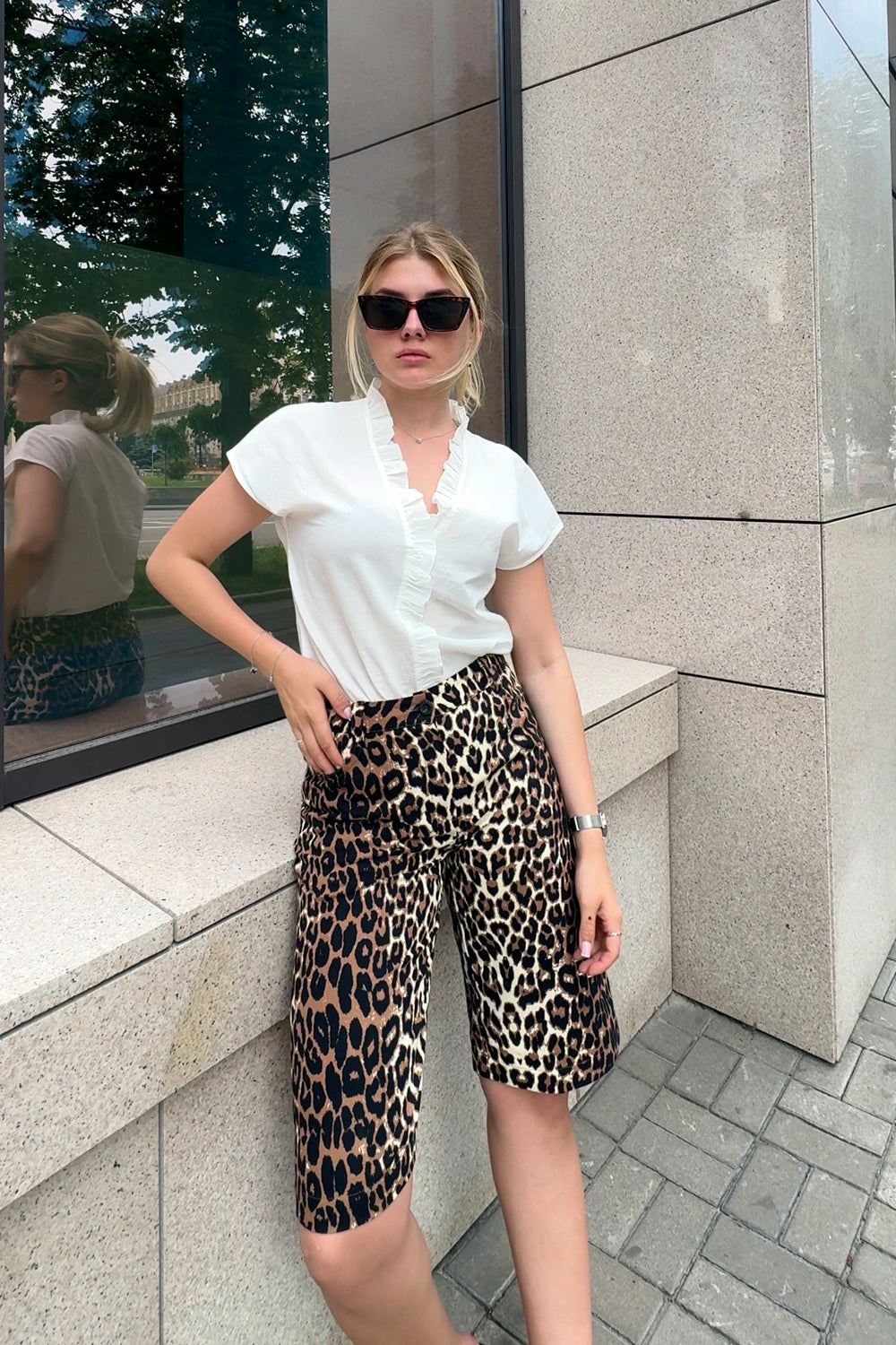 Leopard Print Long Shorts
