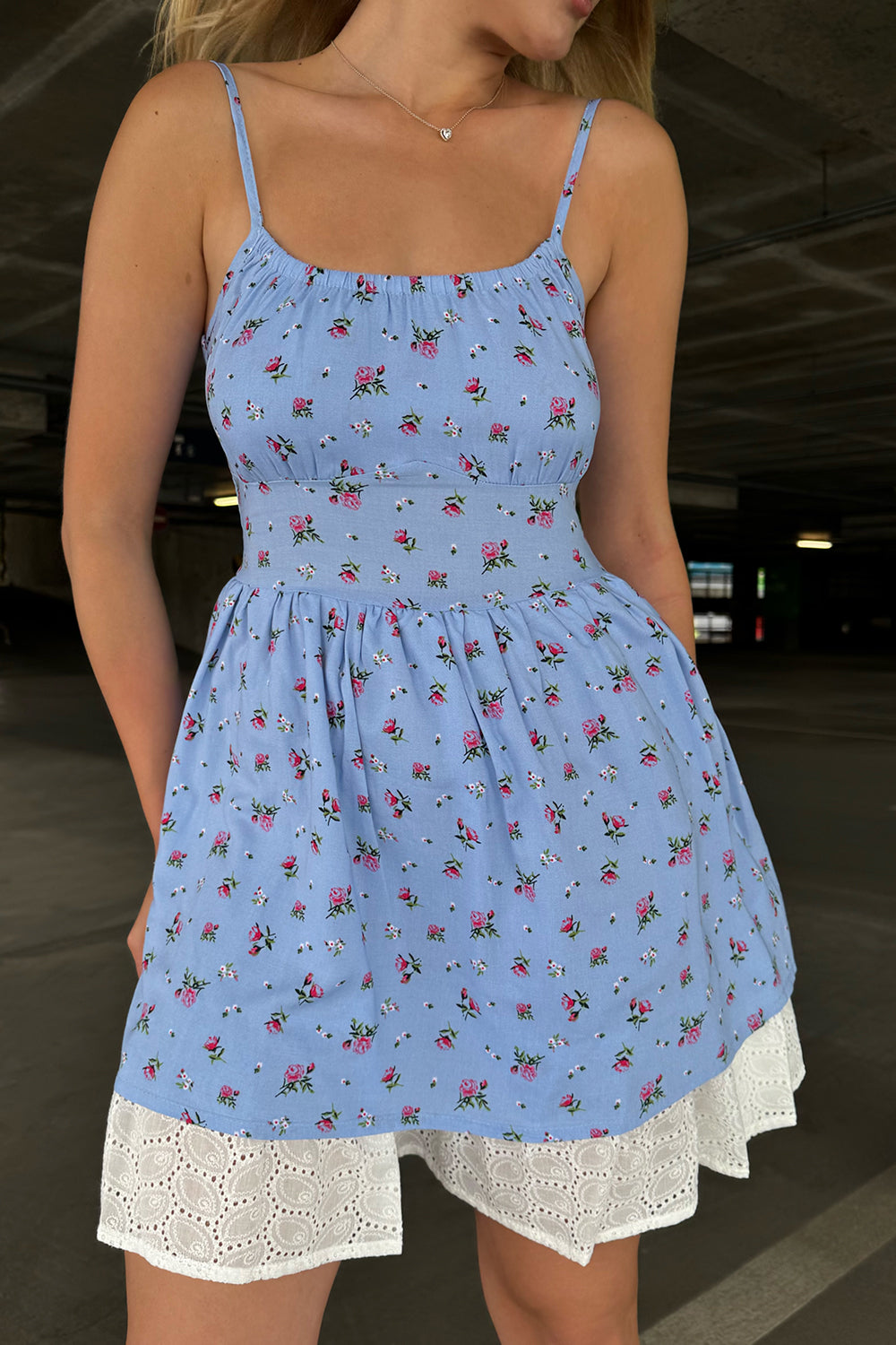 Blue sarafan with additional lining made of seam