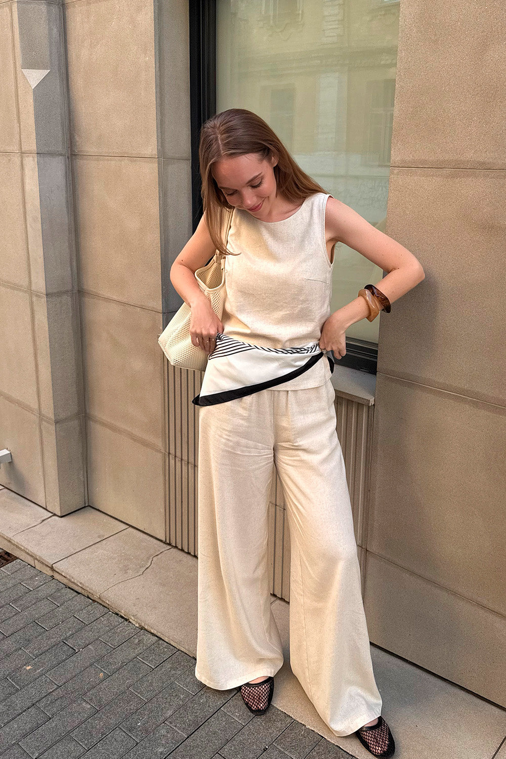 Linen pants with elastic waistband
