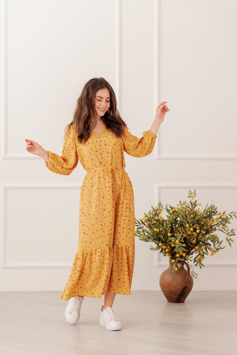 Yellow long shift dress