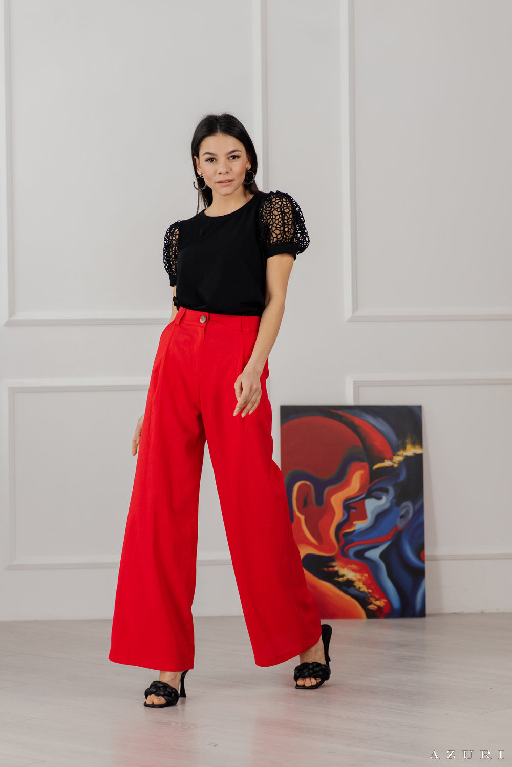 Pantalon palazzo en lin rouge