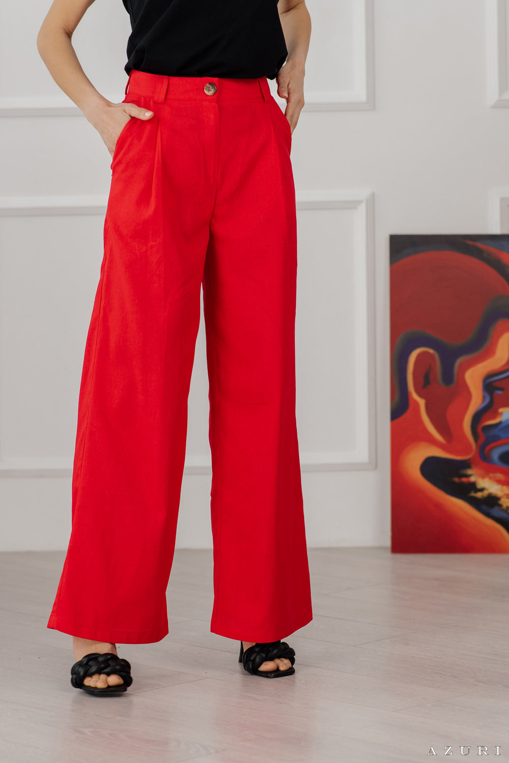 Pantalon palazzo en lin rouge