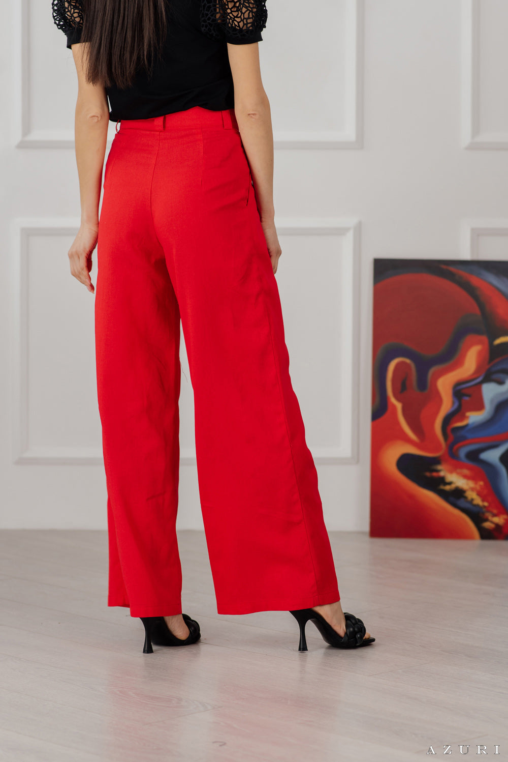 Pantalon palazzo en lin rouge