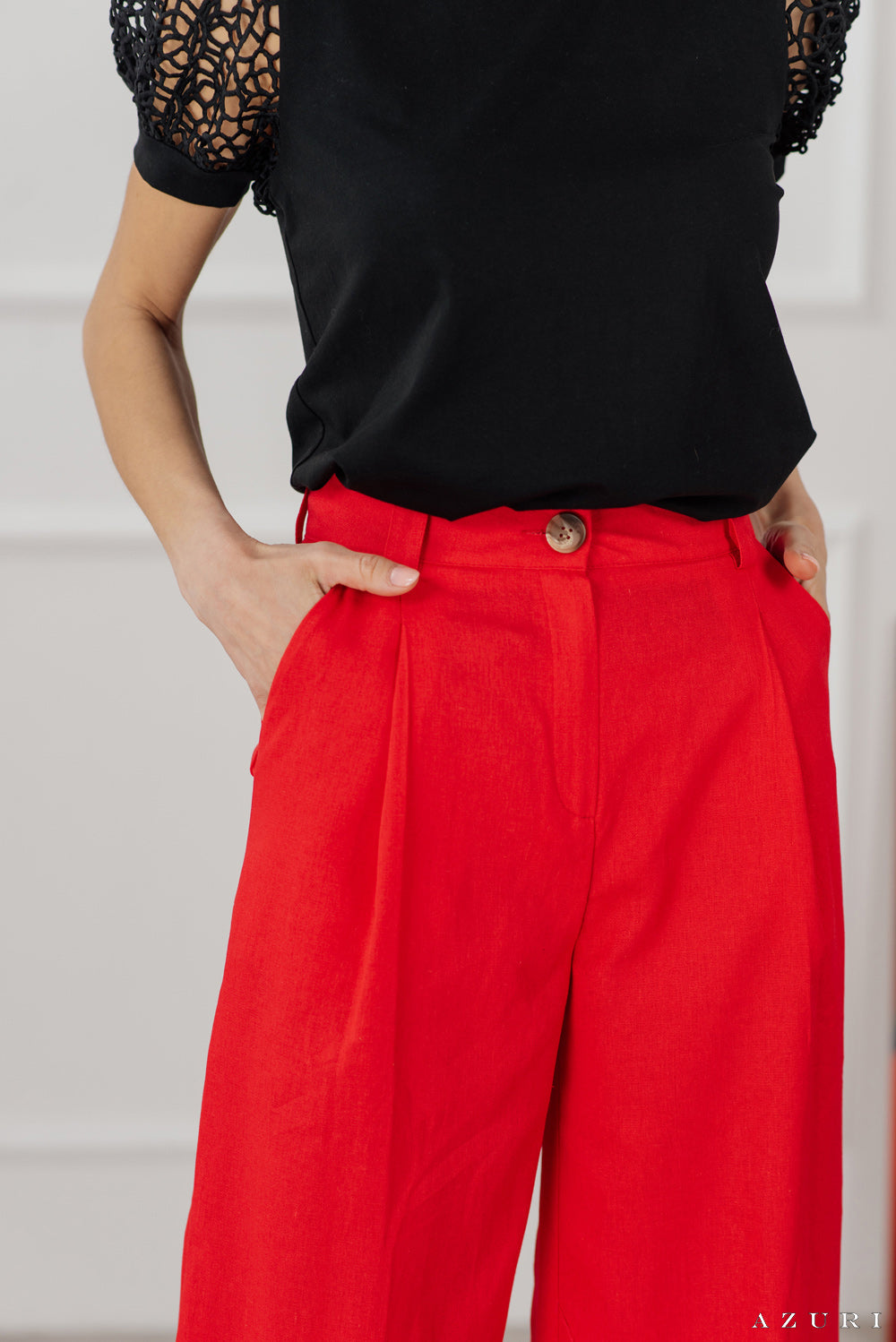 Red linen palazzo pants