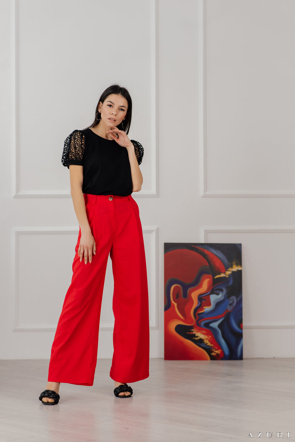 Pantalon palazzo en lin rouge