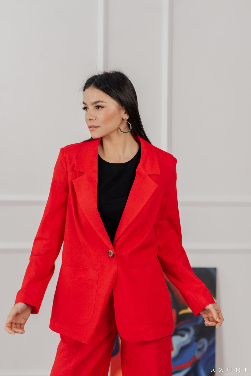 Roter Leinen blazer mit Knopf