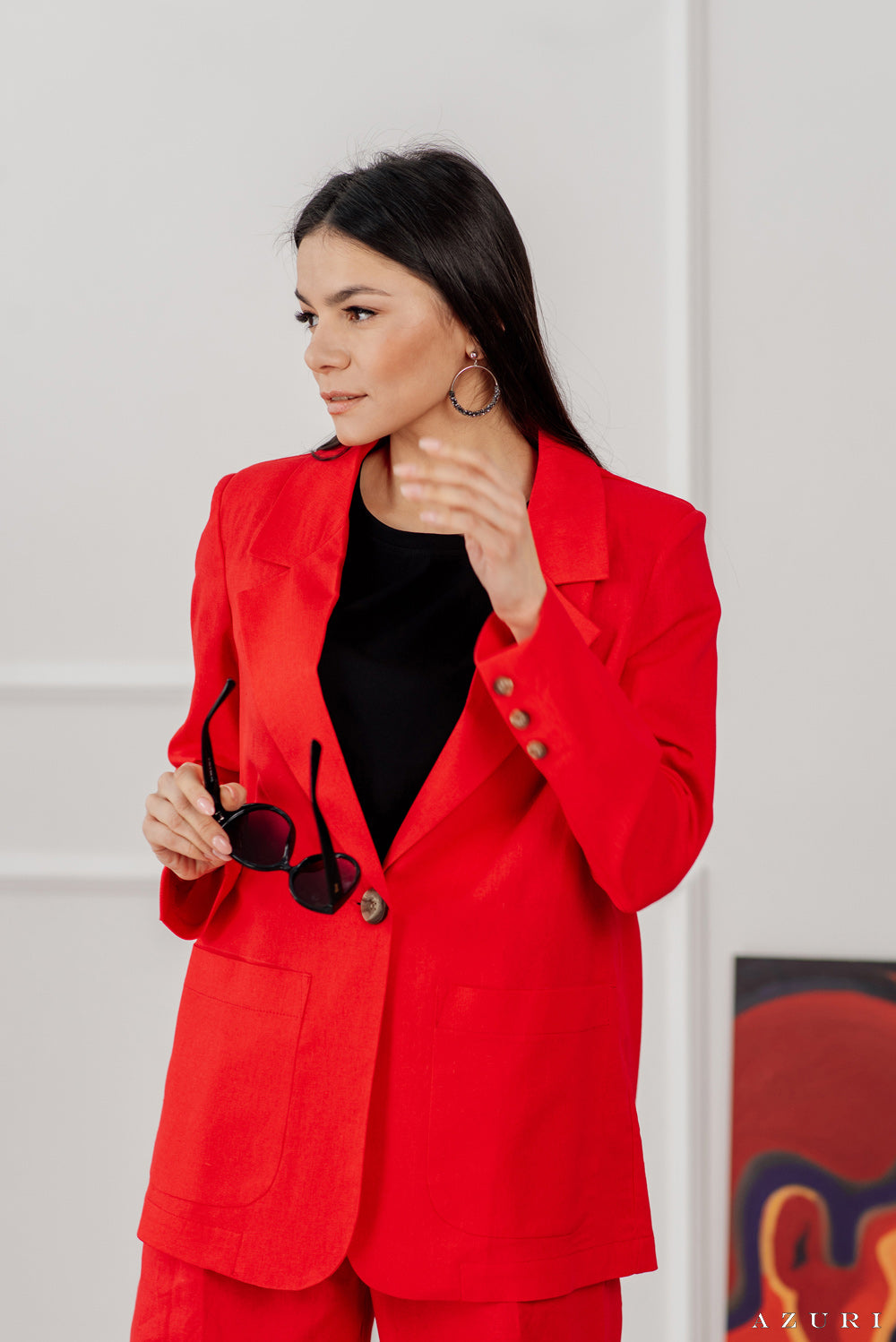 Roter Leinen blazer mit Knopf