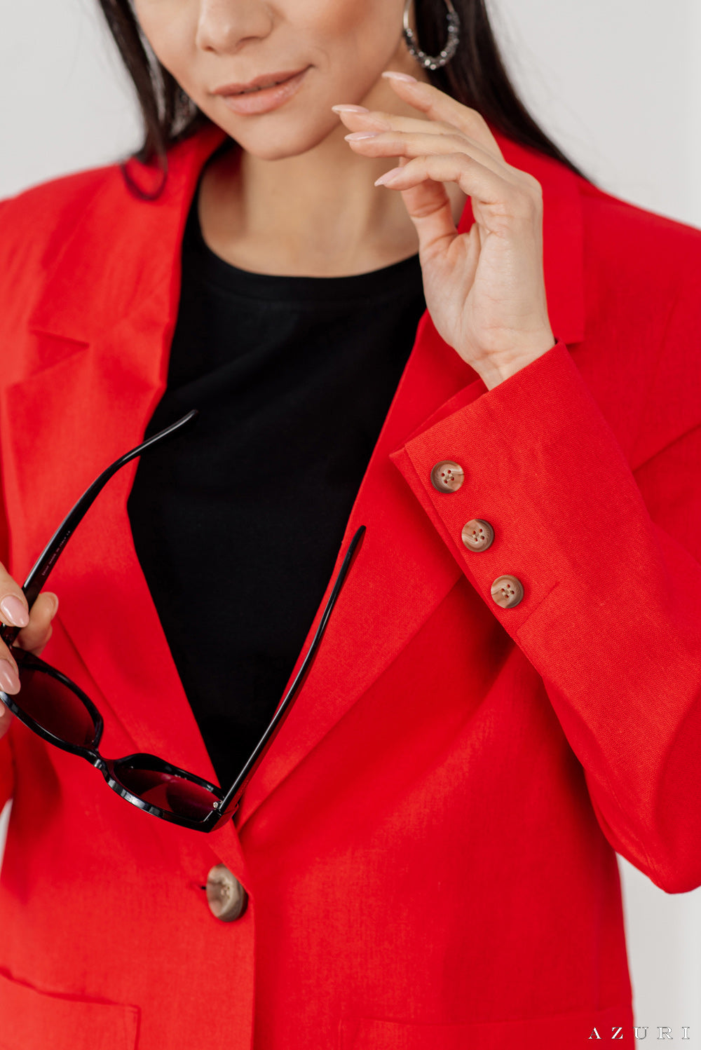 Blazer de lino rojo con botón