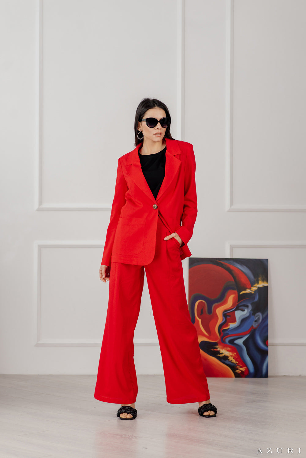 Blazer de lino rojo con botón