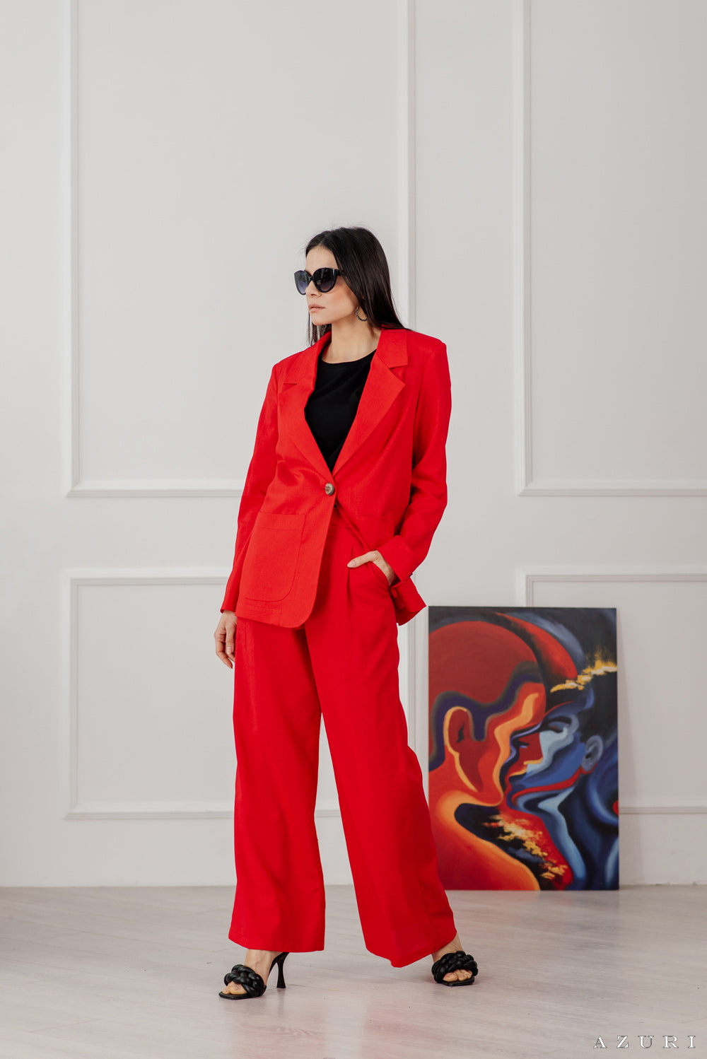 Blazer de lino rojo con botón