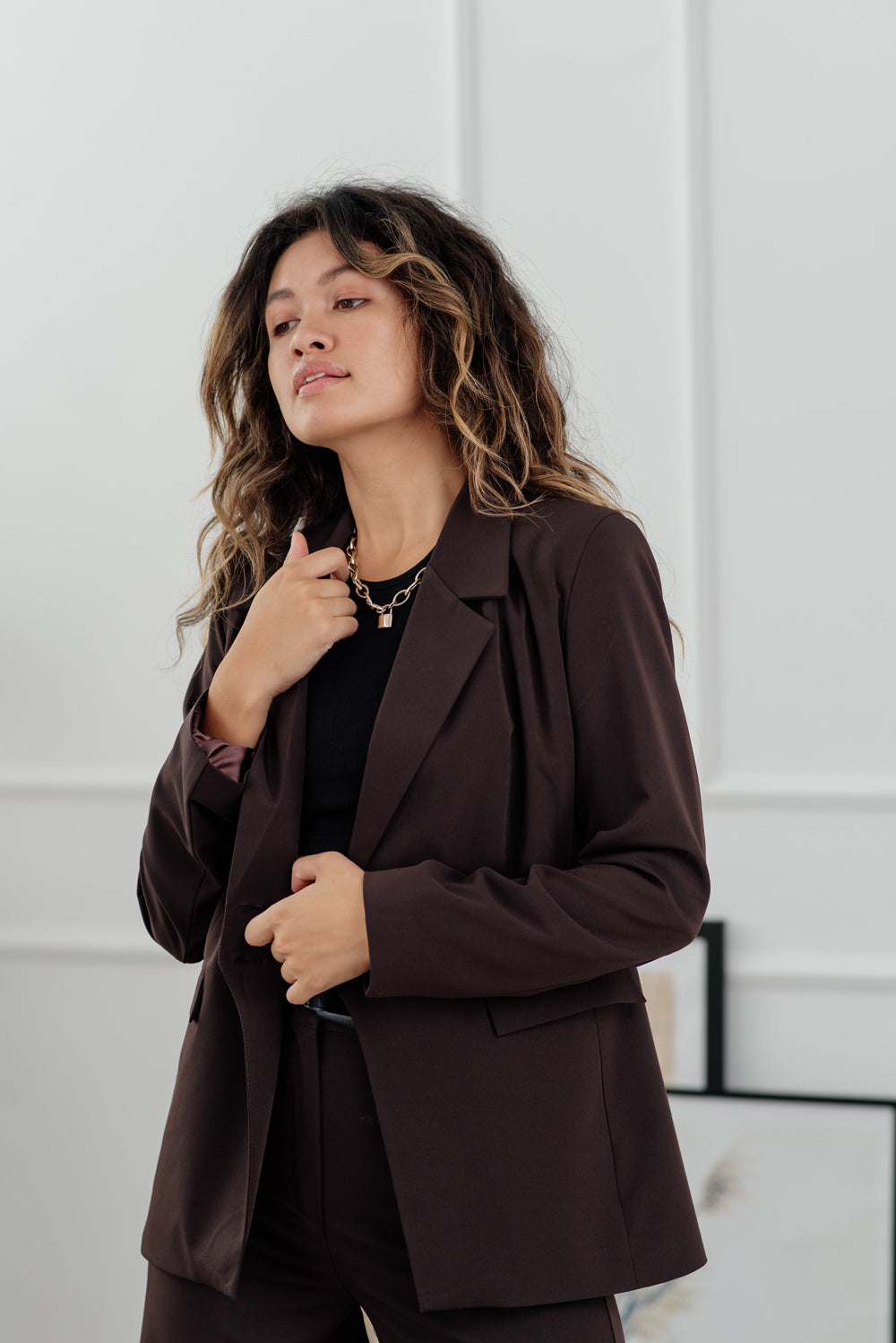 Veste boutonnée en duvet chocolat