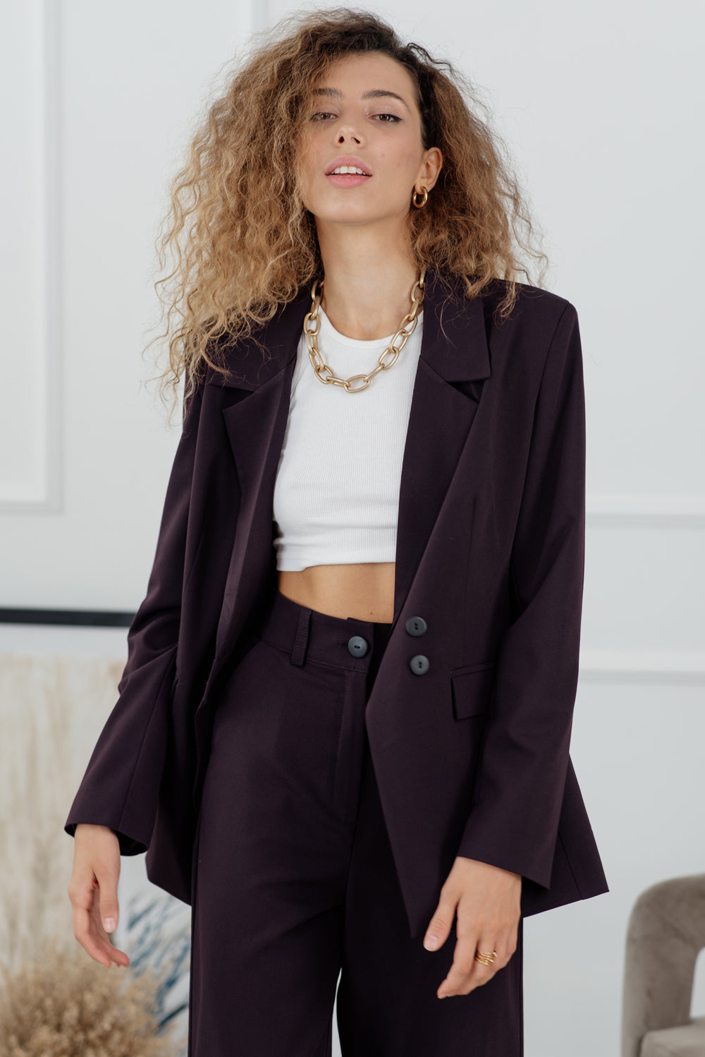 Blazer de prune cu gulera