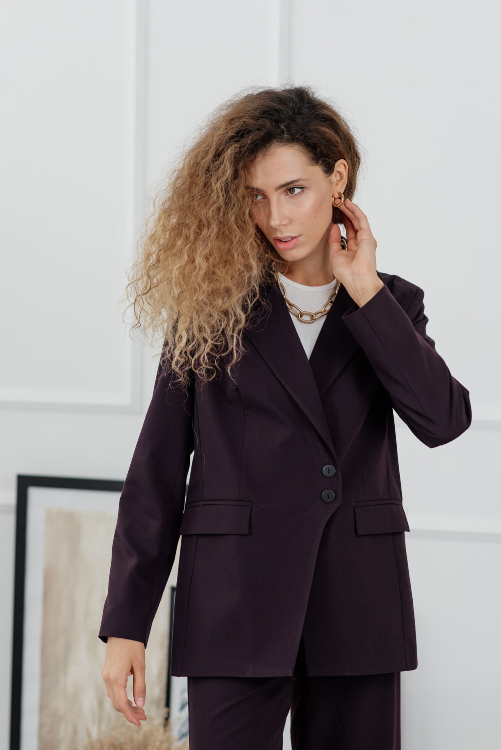 Blazer de prune cu gulera