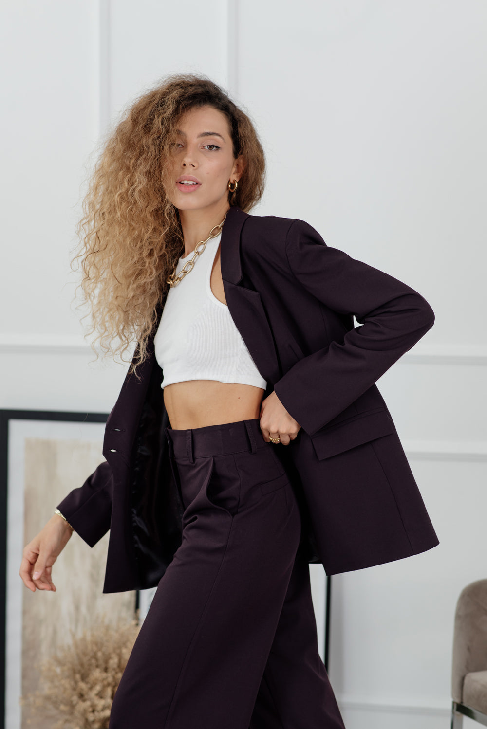 Blazer de prune cu gulera