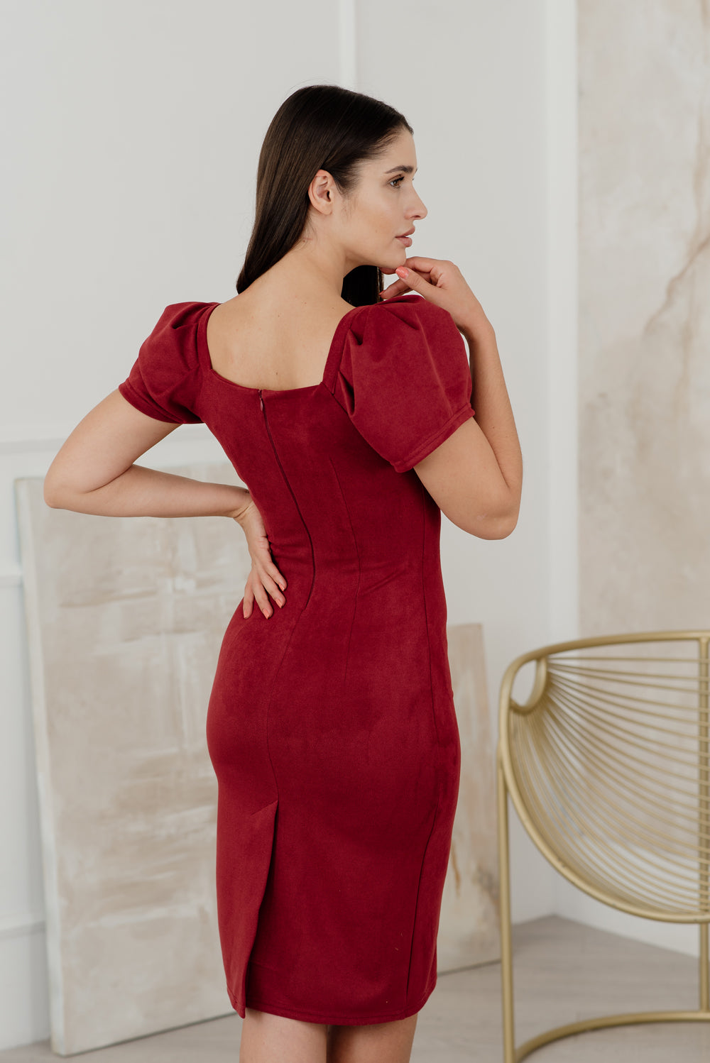 Puff sleeve silhouette midi dress