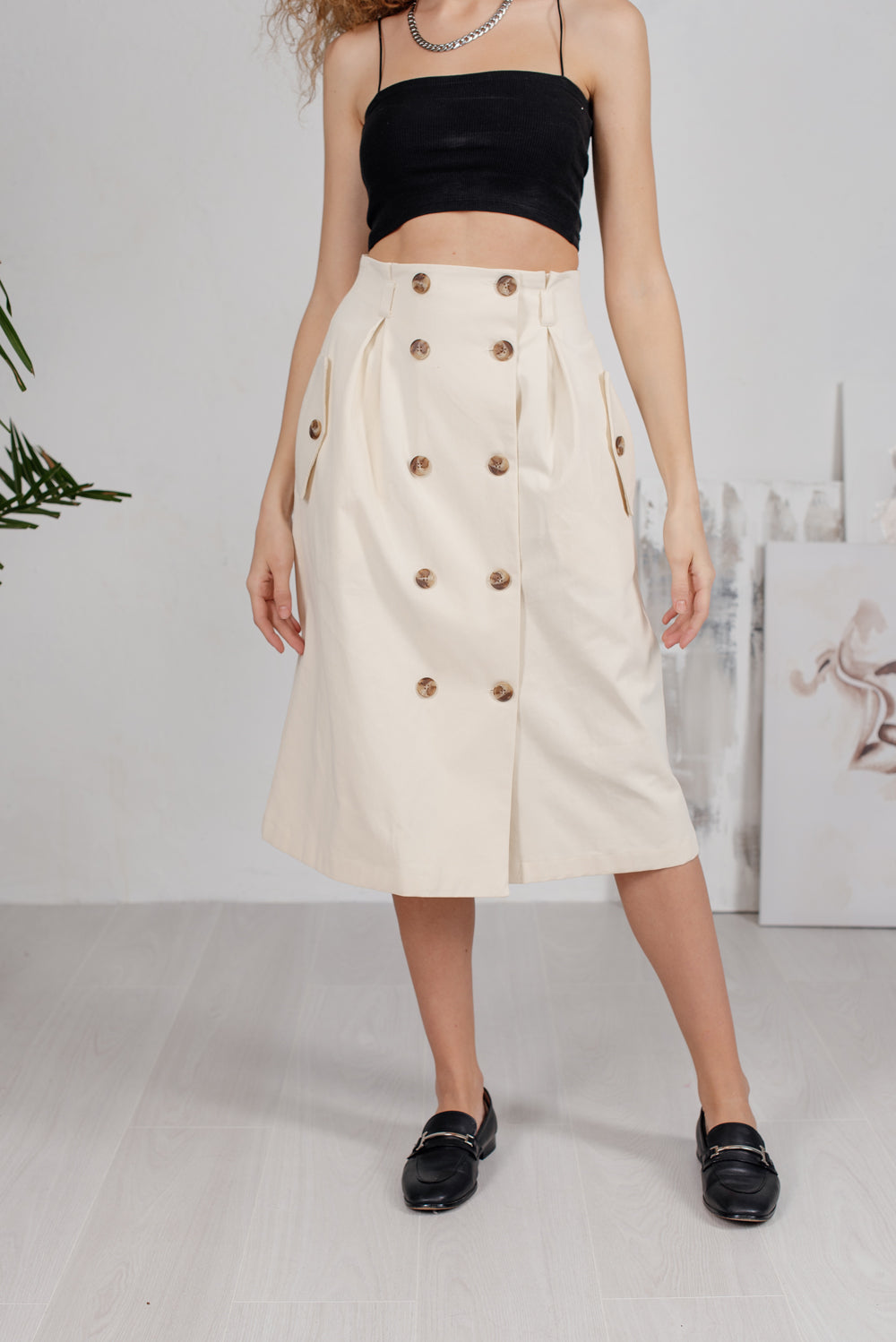 Cream midi skirt in safari style