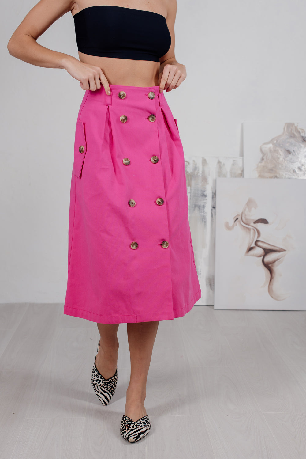 Fuchsia denim fusta midi