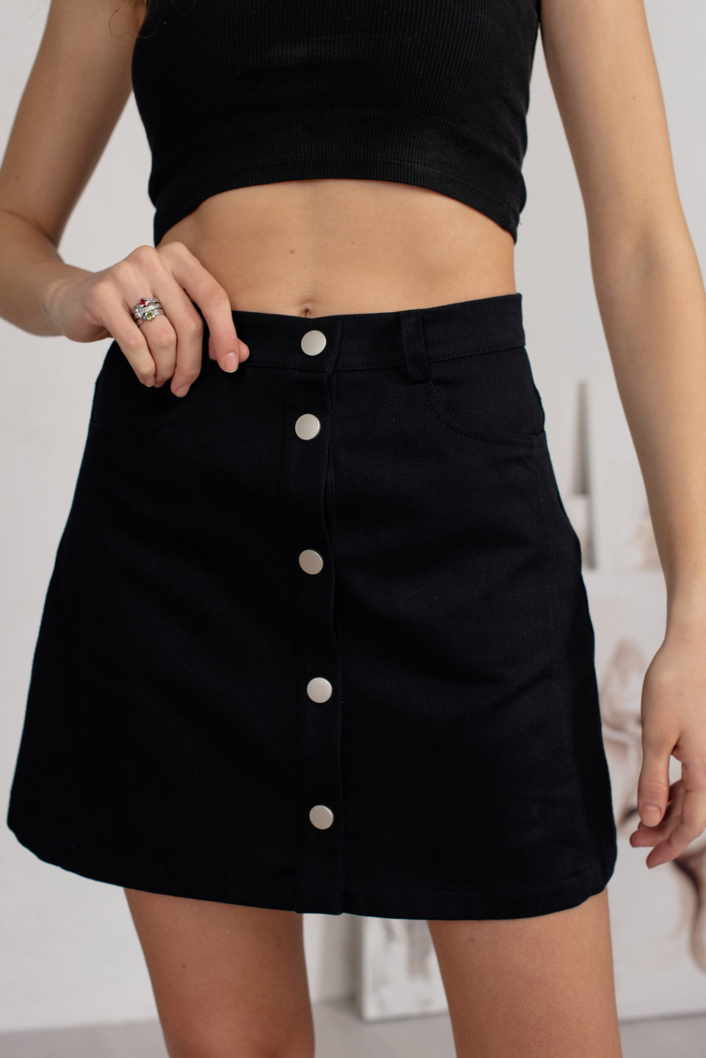 Minifalda denim negra