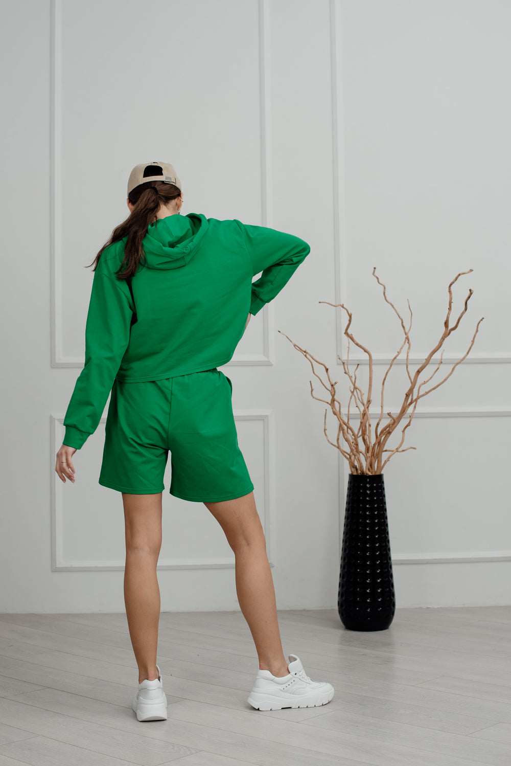 Green blended cotton jersey suit