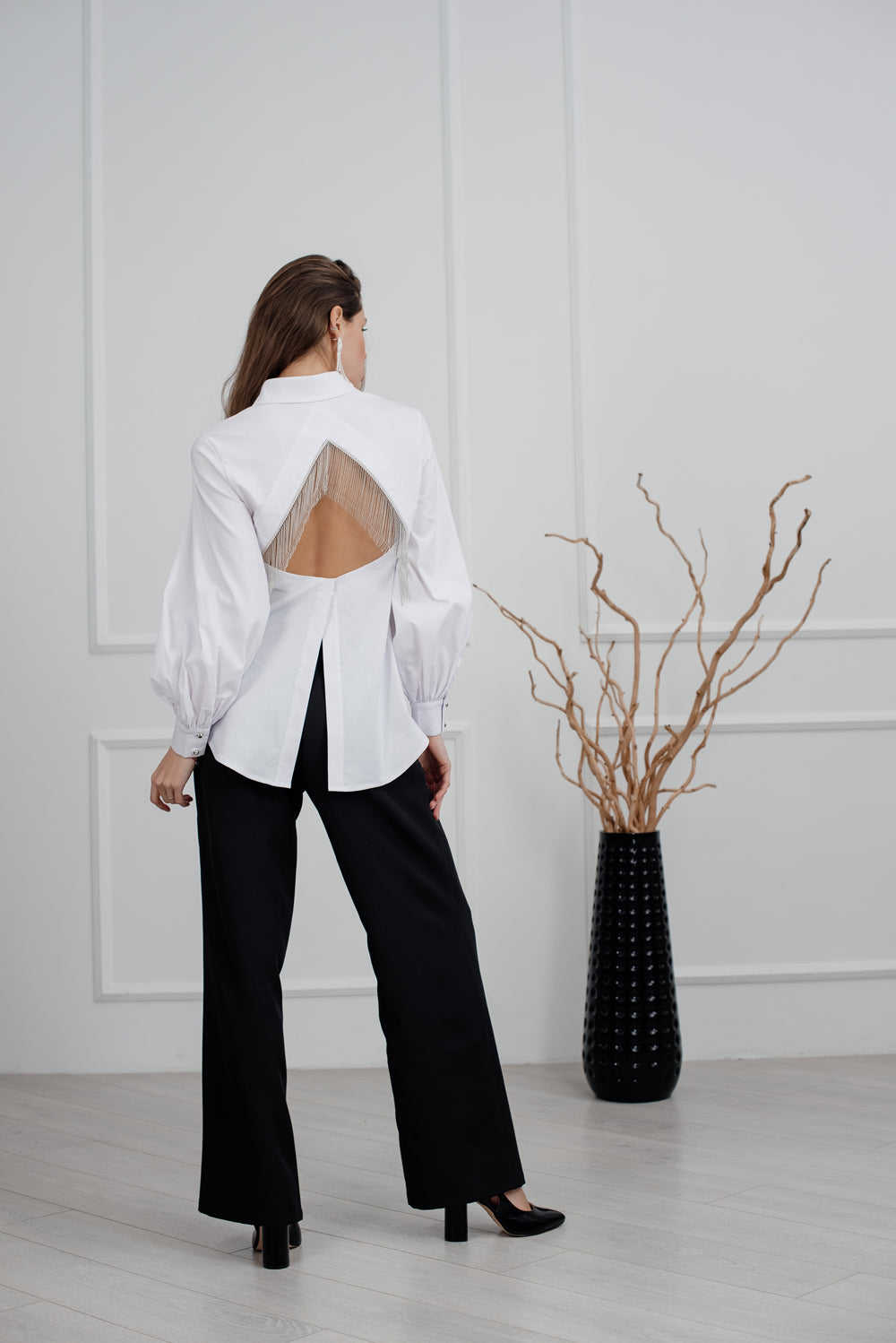 White cotton blouse with open back