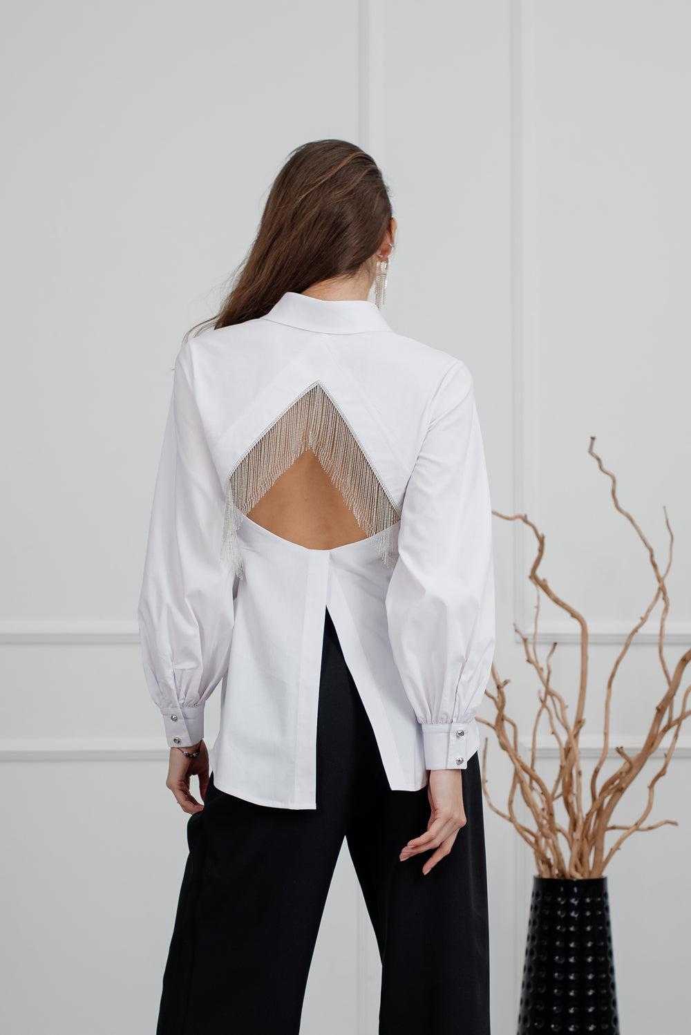 White cotton blouse with open back