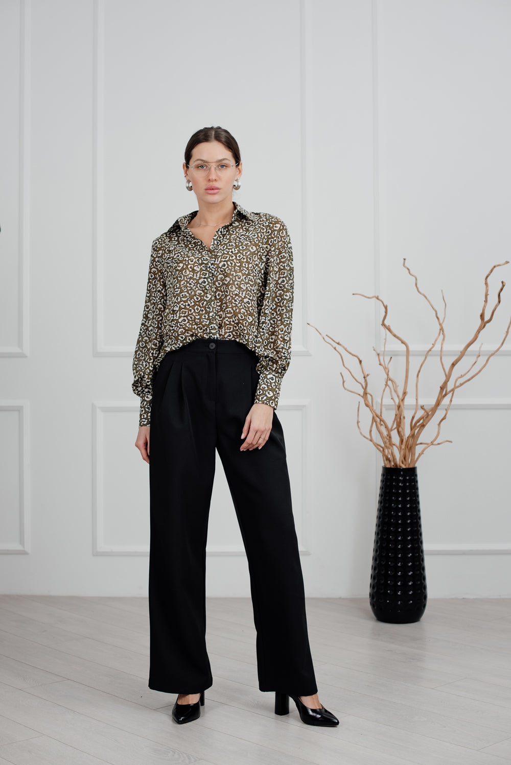 Blusa in chiffon con stampa animalier