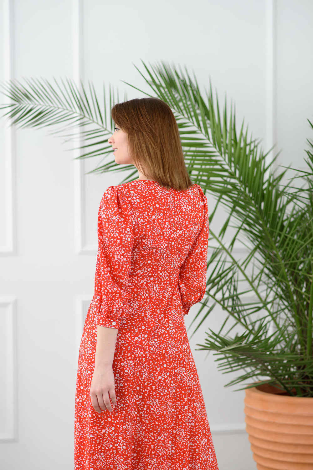 Robe longue rouge imprimé floral